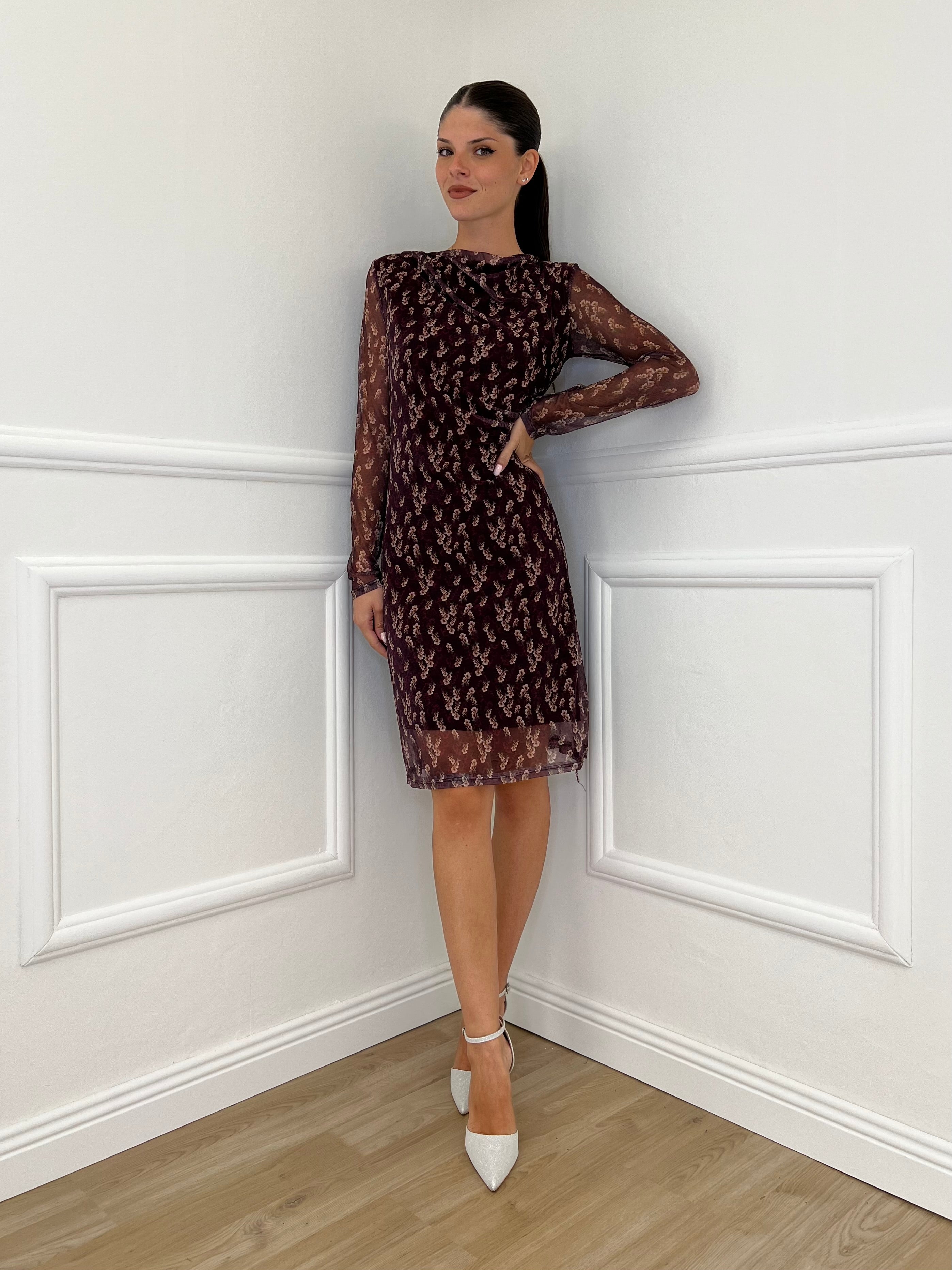 Abito Microrete Fantasia 11326 Bordeaux - Bazar Abbigliamento