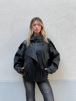 Bomber Ecopelle Martellata F01 Nero