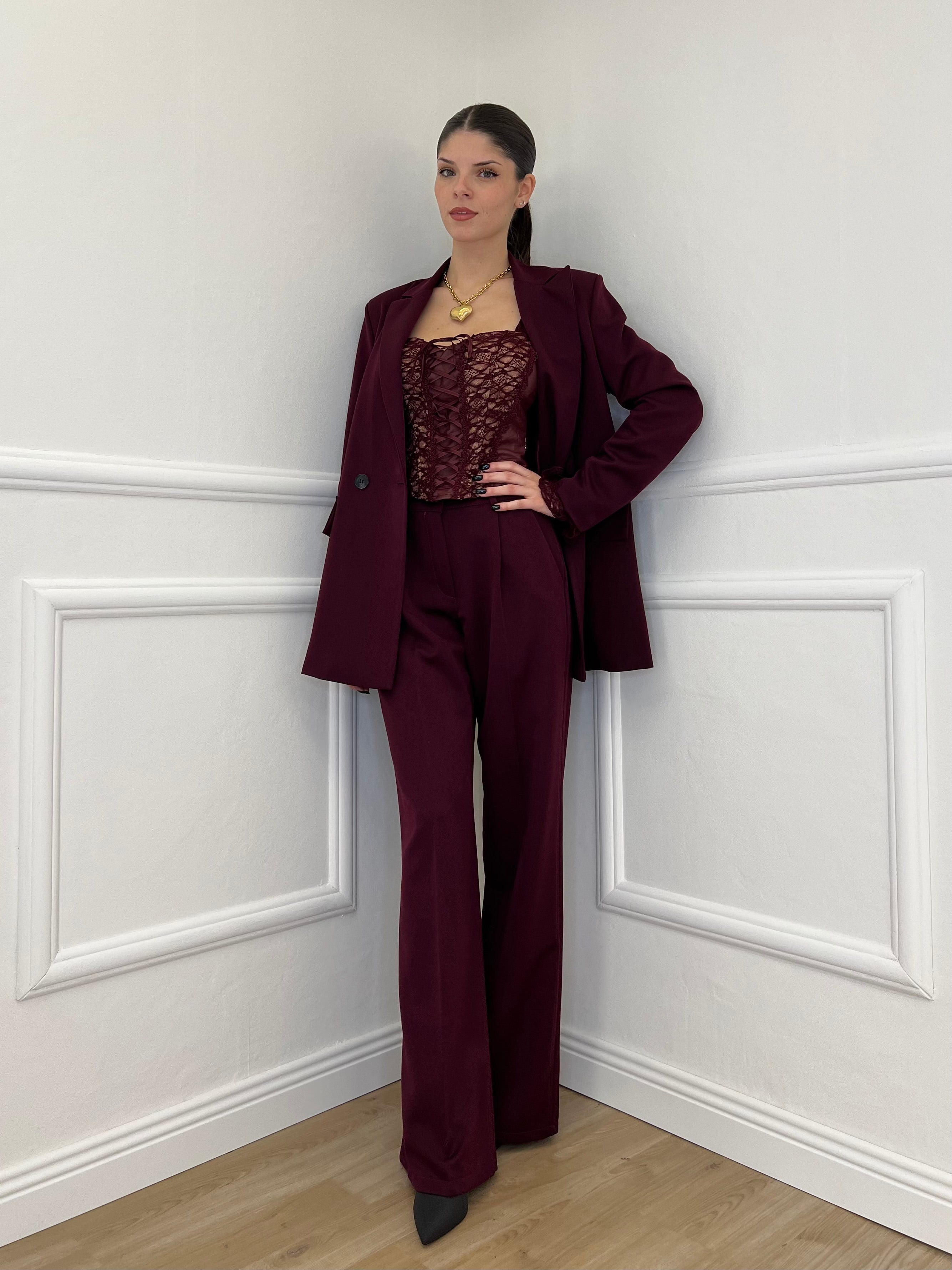 Top Bustier in Pizzo 7358 Burgundy