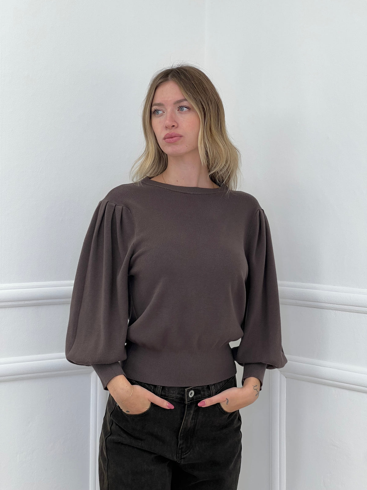 Maglia Maniche a Palloncino 9555 Marrone