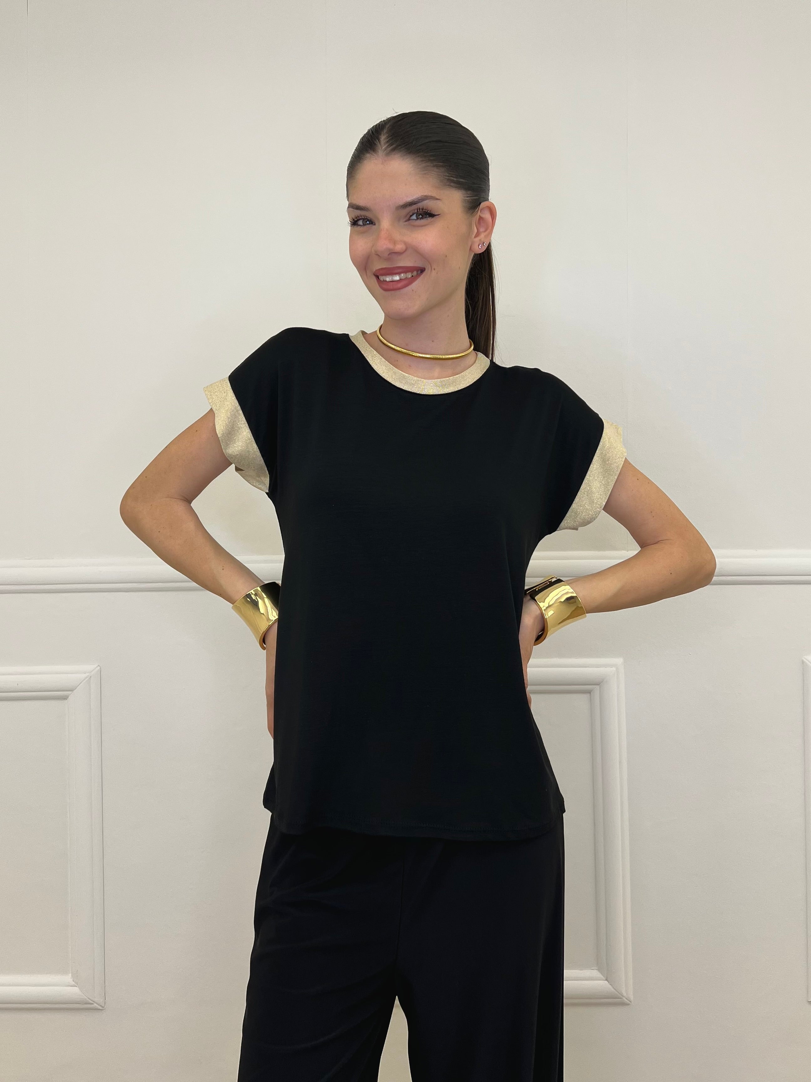 T-shirt Profili Lurex 24288 Nero