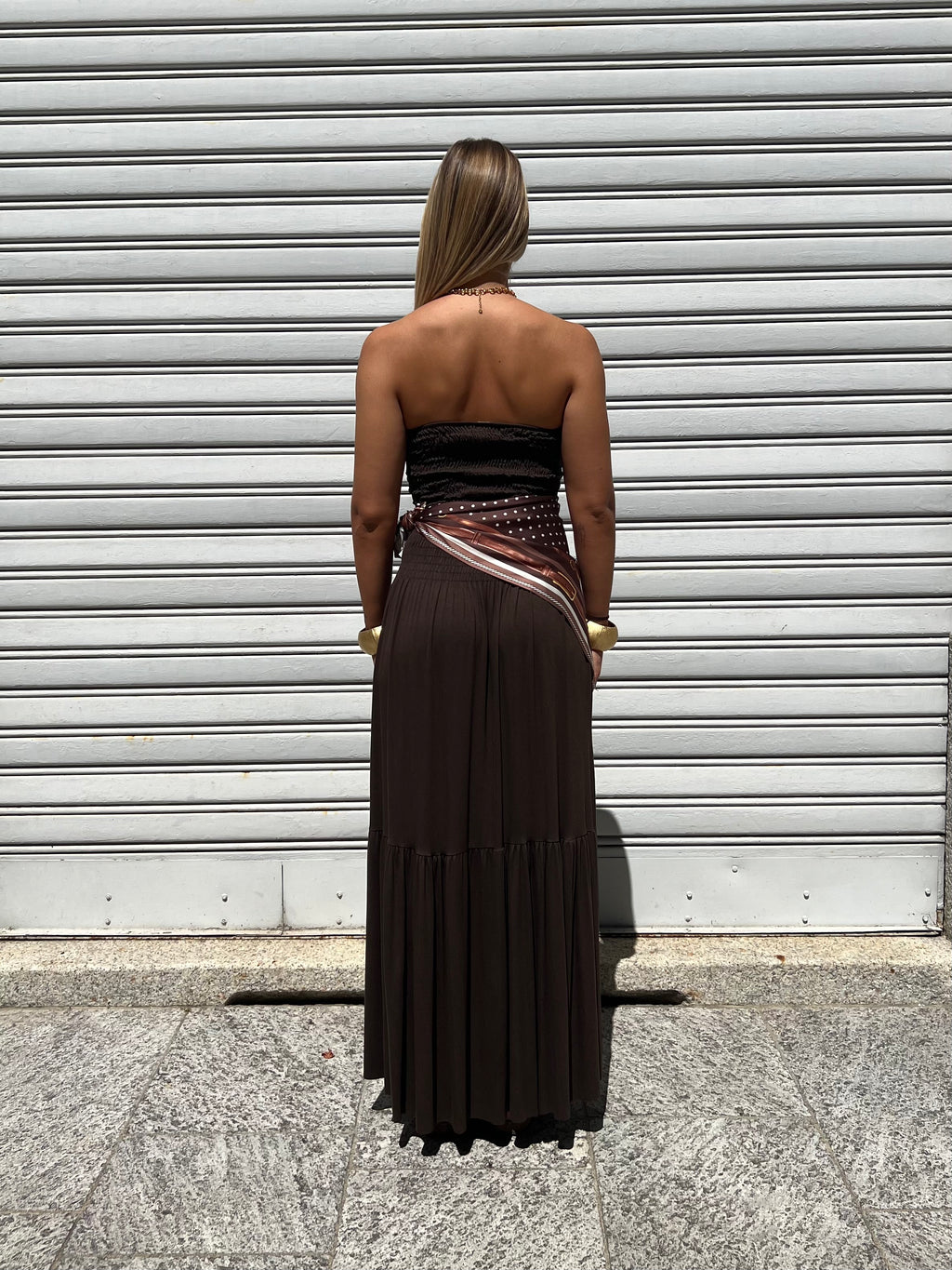 Abito Fascia Jersey Con Foulard 22556 Marrone