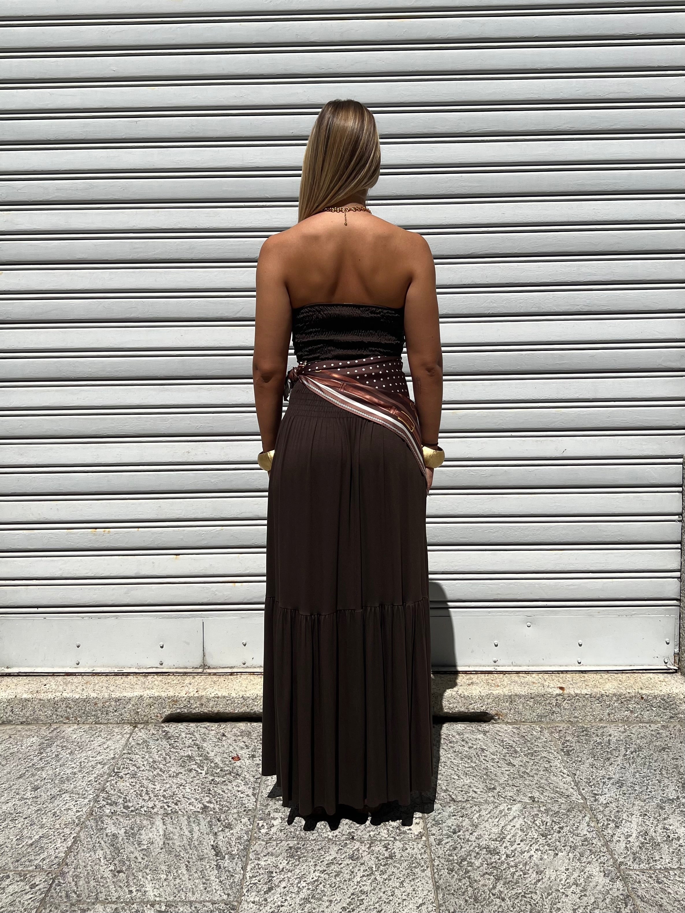 Abito Fascia Jersey Con Foulard 22556 Marrone
