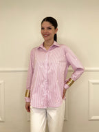 Camicia a Righe Cuori Ricamati 121255 Rosa