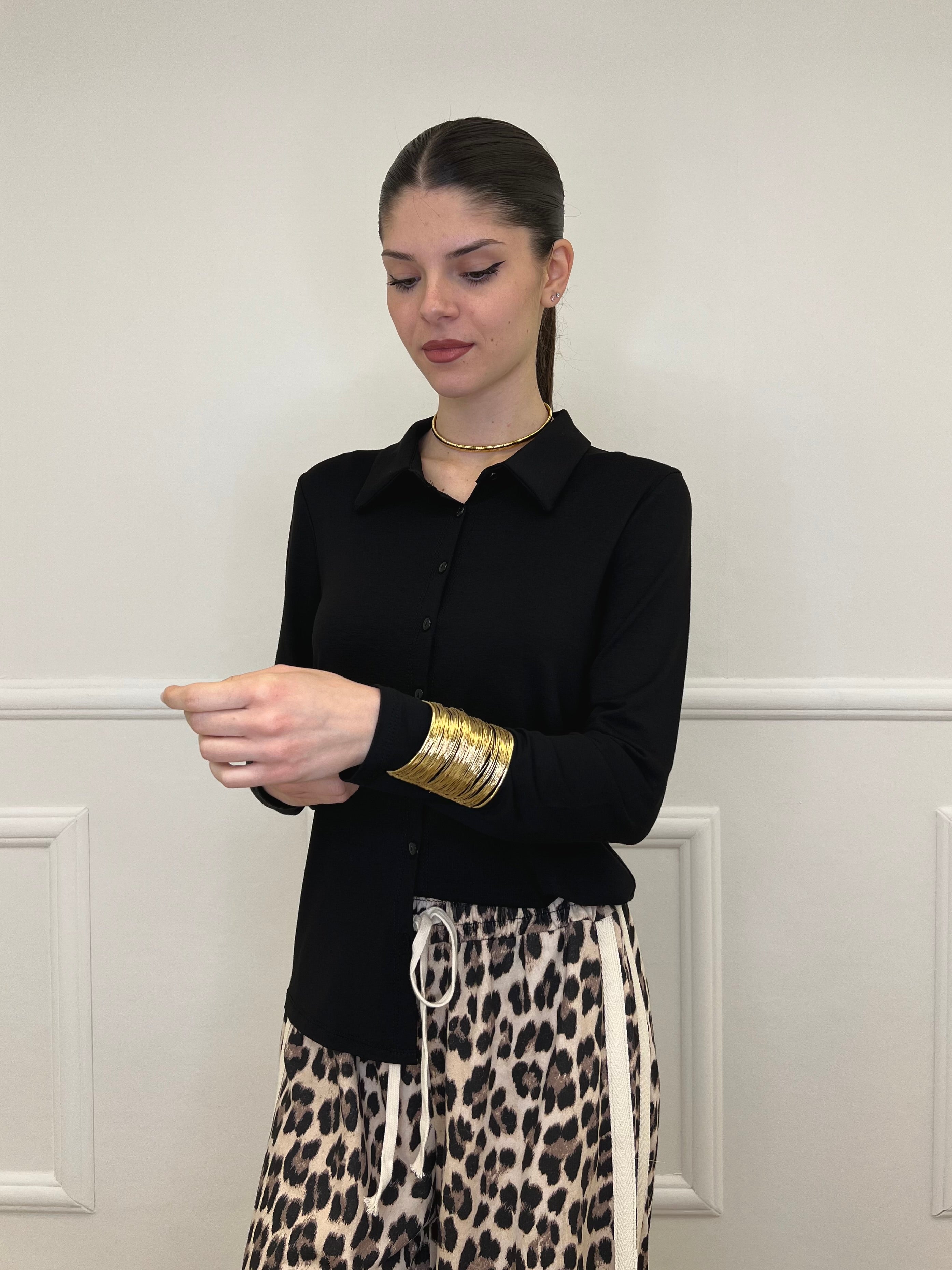 Camicia in Jersey di Viscosa 28163 Nero