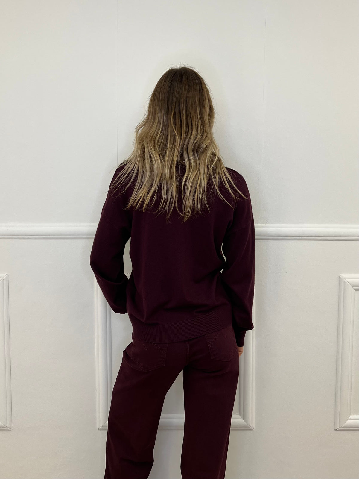 Maglia Scollo a V Over Con Pizzo 5588 Burgundy