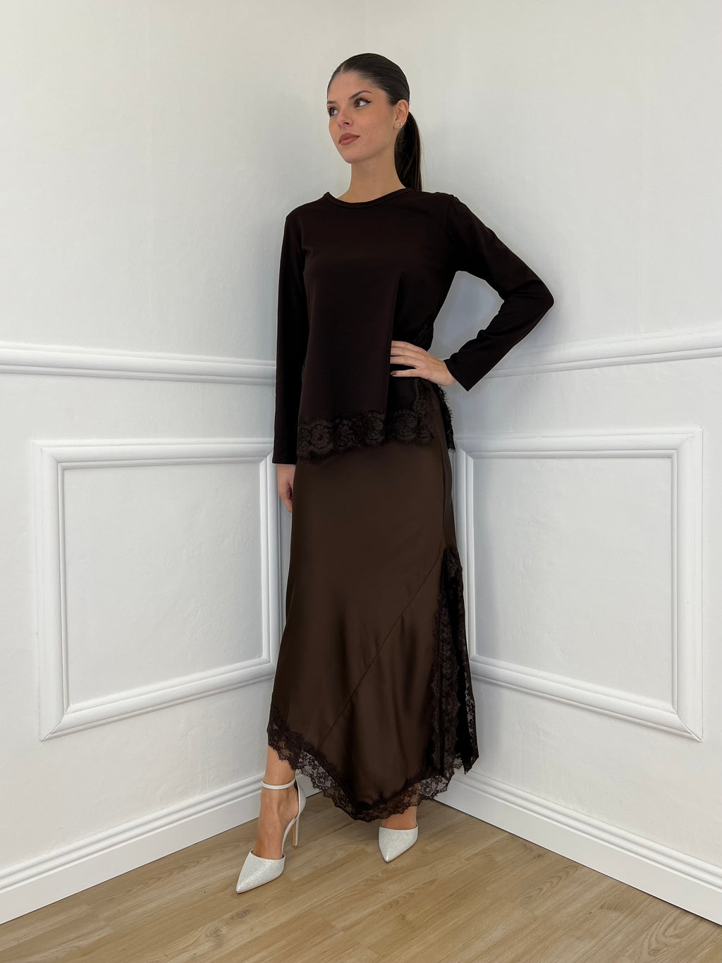 Maglia con Pizzo 55777 Moro