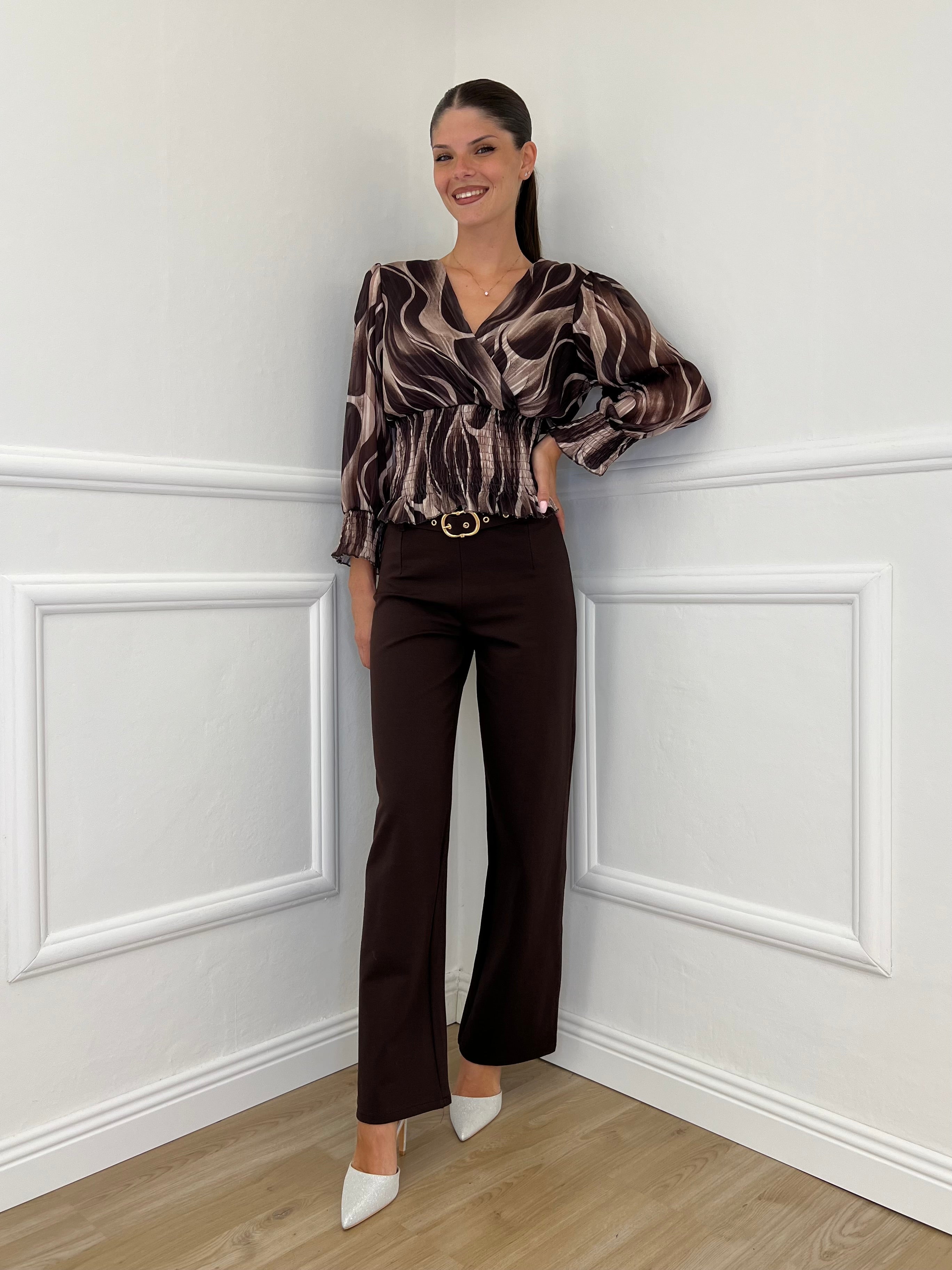 Camicia Incrocio Chiffon 90997 Marrone - Bazar Abbigliamento