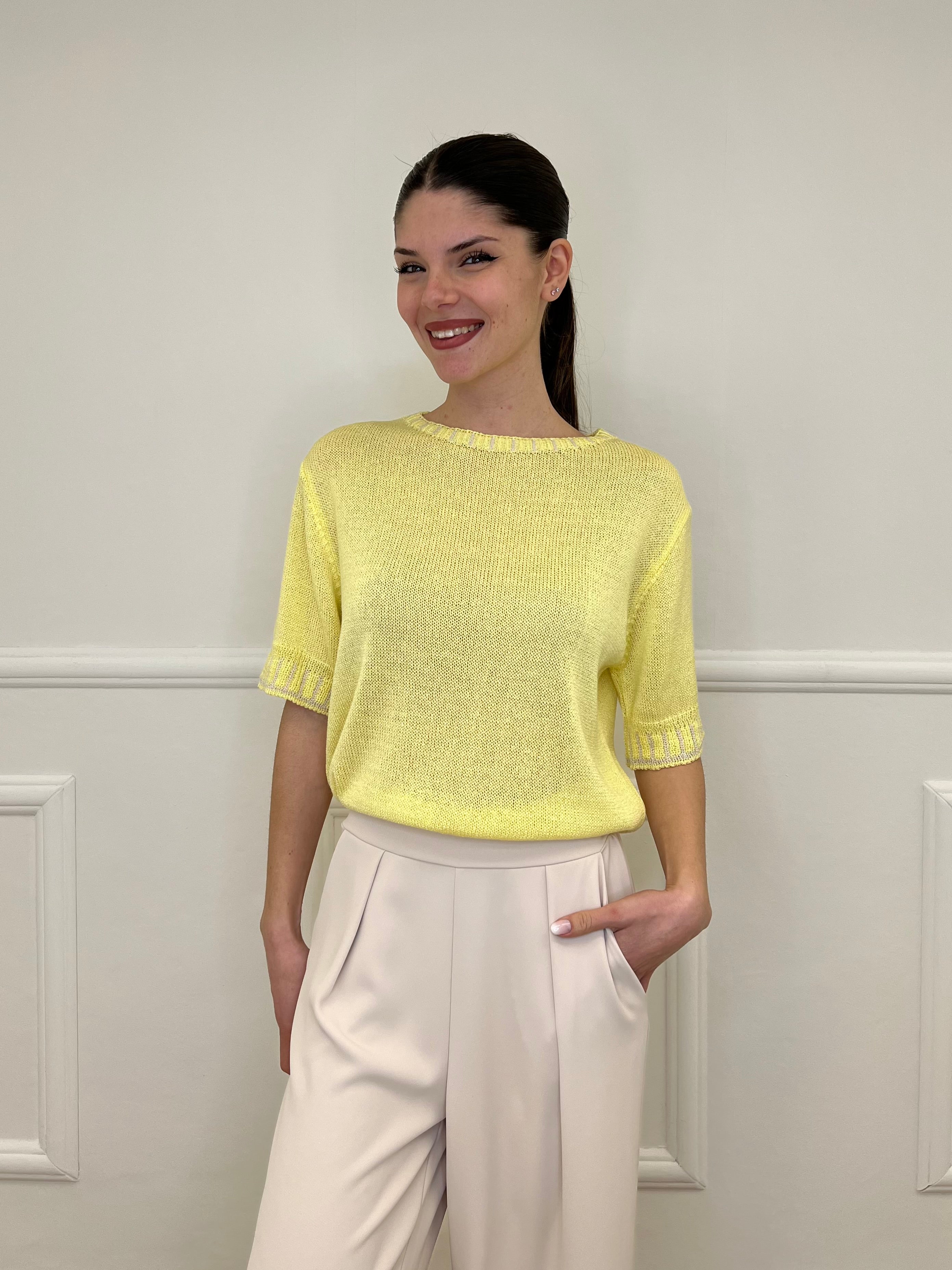 Maglia Profili a Contrasto 2780 Giallo e Bianco