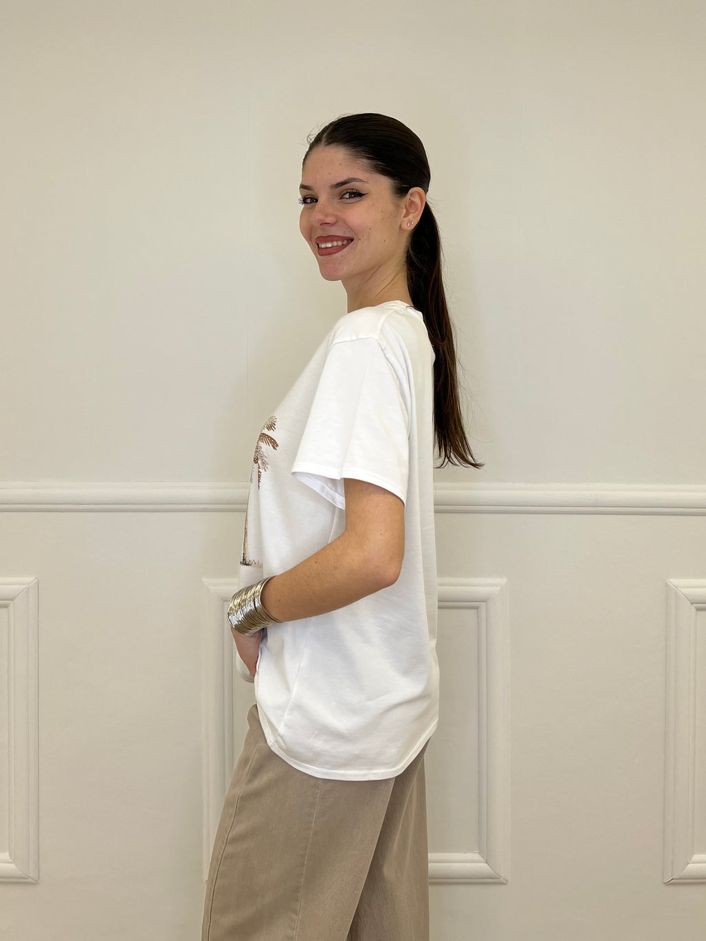 T-shirt Over Palme e Strass