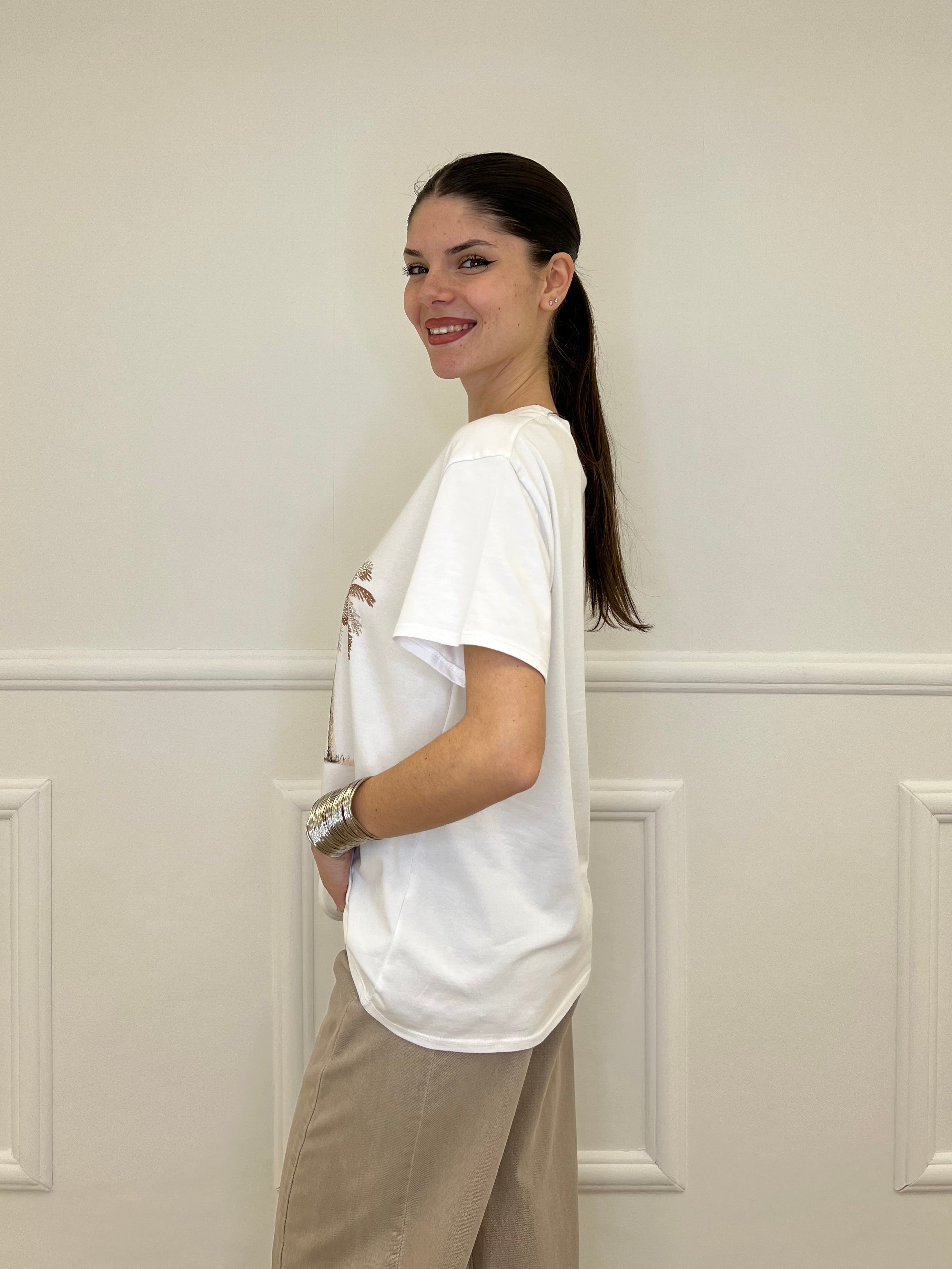 T-shirt Over Palme e Strass