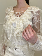 Twin Set Blusa in Pizzo Con Jabot e Sottoveste 7099 Ecru