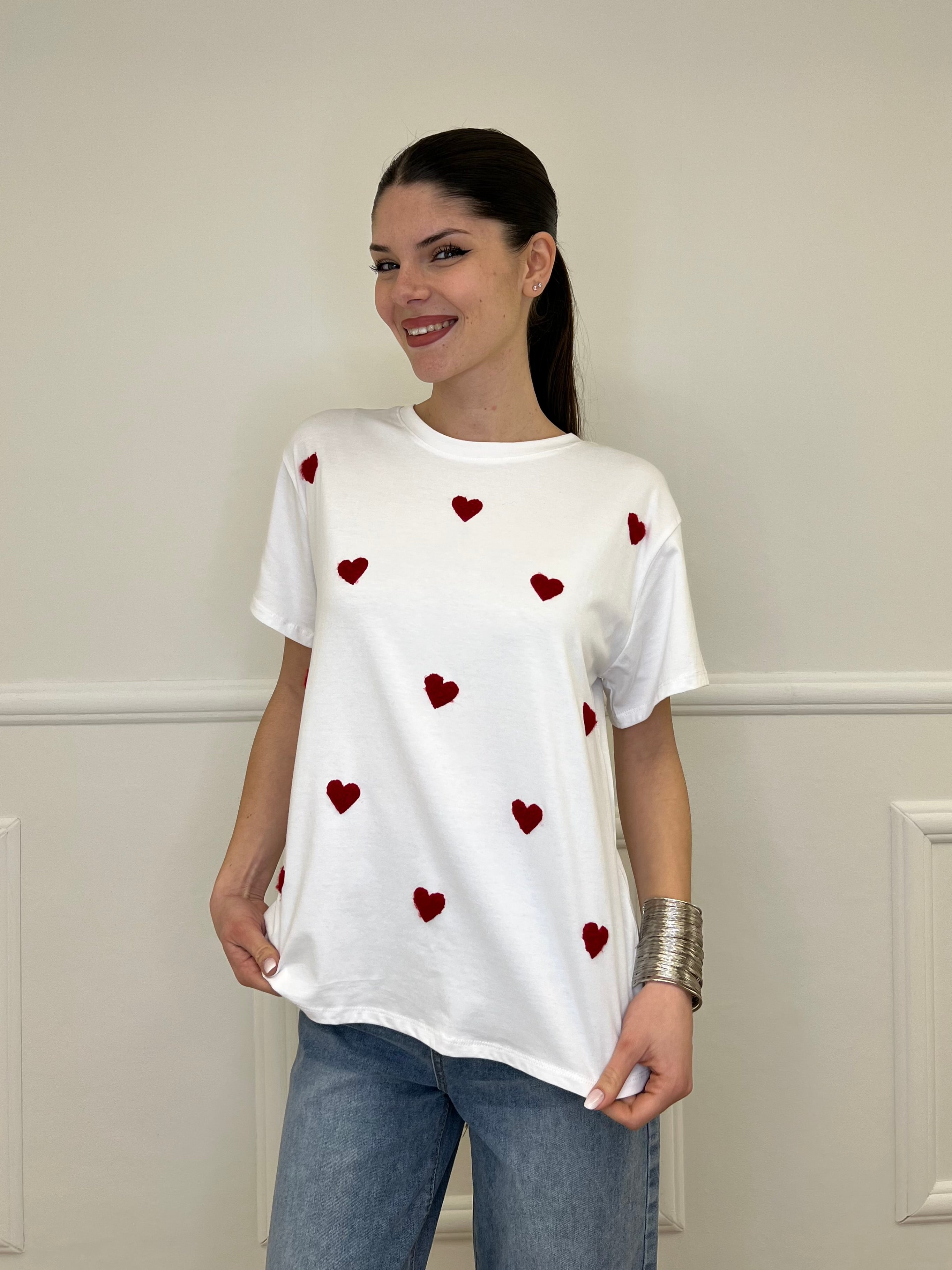 T-shirt Over Con Ricamo Cuori 12659