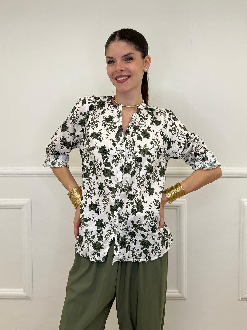 Camicia Fiori Coreana 2588-2 Verde