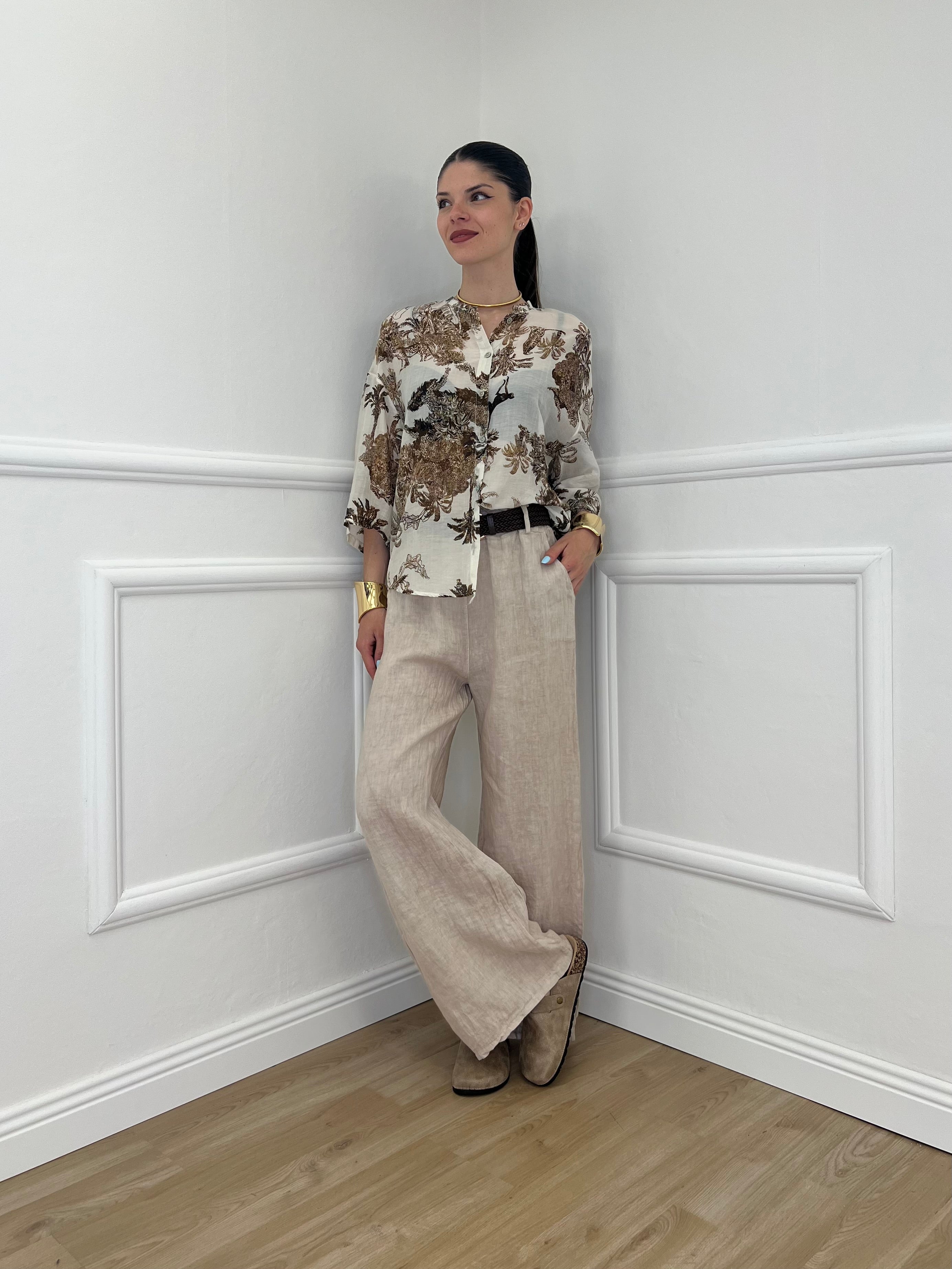 Camicia Jungle Cotone e Seta 93-242 Ecru