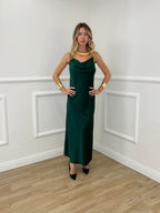 Vestito Satinato Con Scollo Morbido 1502 Verde Smeraldo