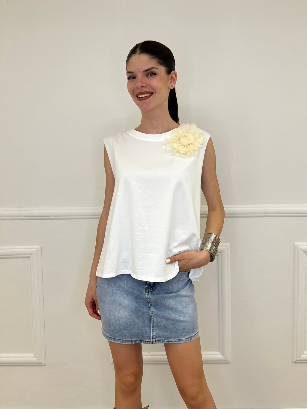 Maglia Spilla Schiena Cut Out 5358 Bianco