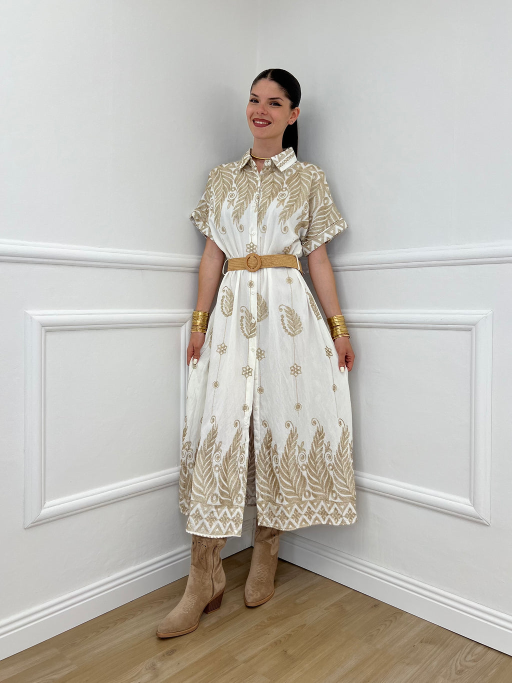 Abito Con Ricami In Lurex 18161 Panna