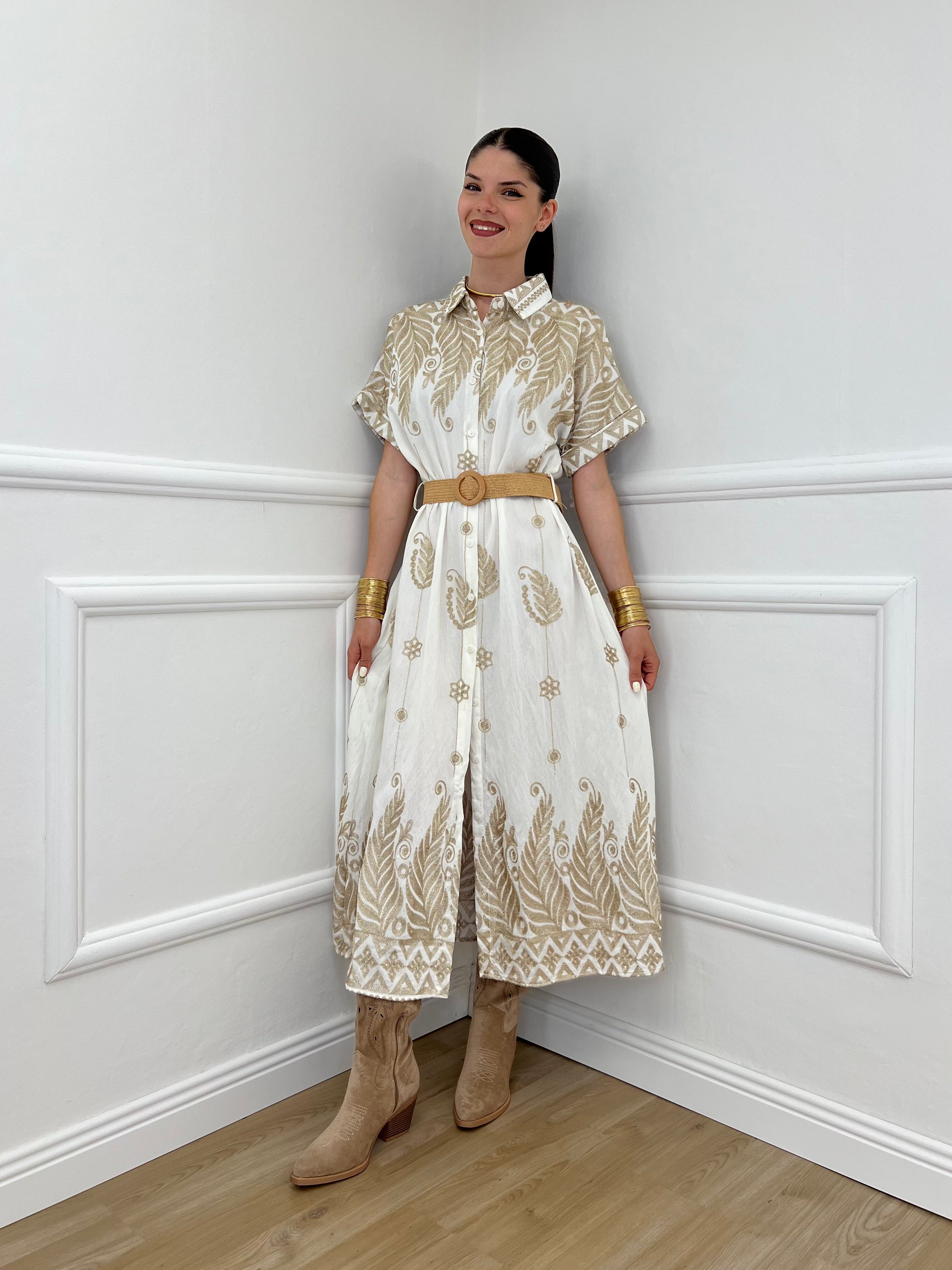 Abito Con Ricami In Lurex 18161 Panna
