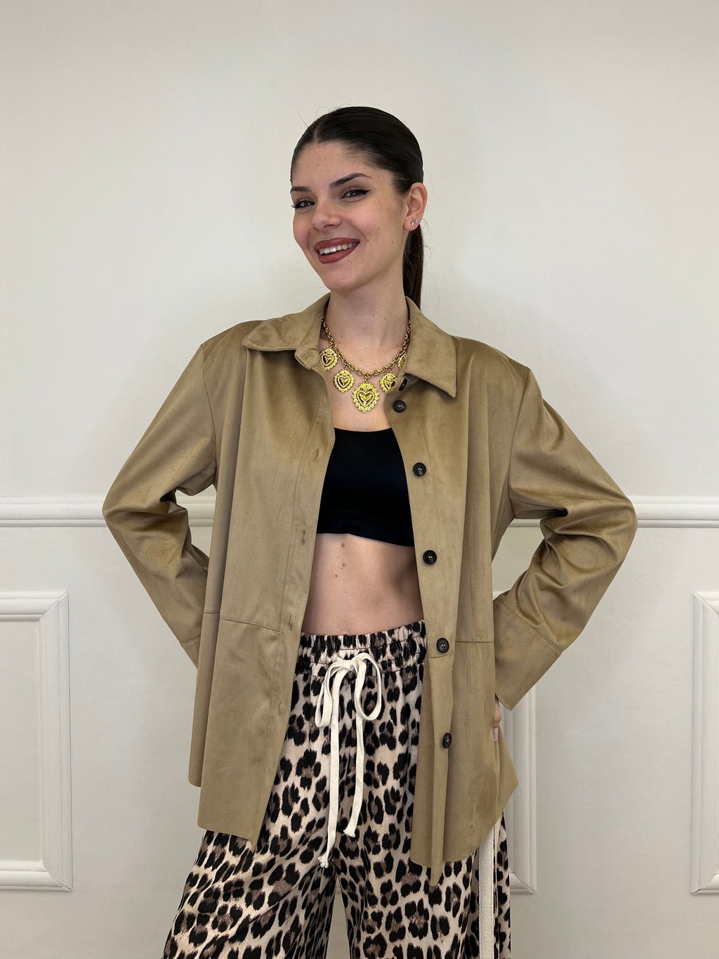 Camicia in Suede 25109 Khaki