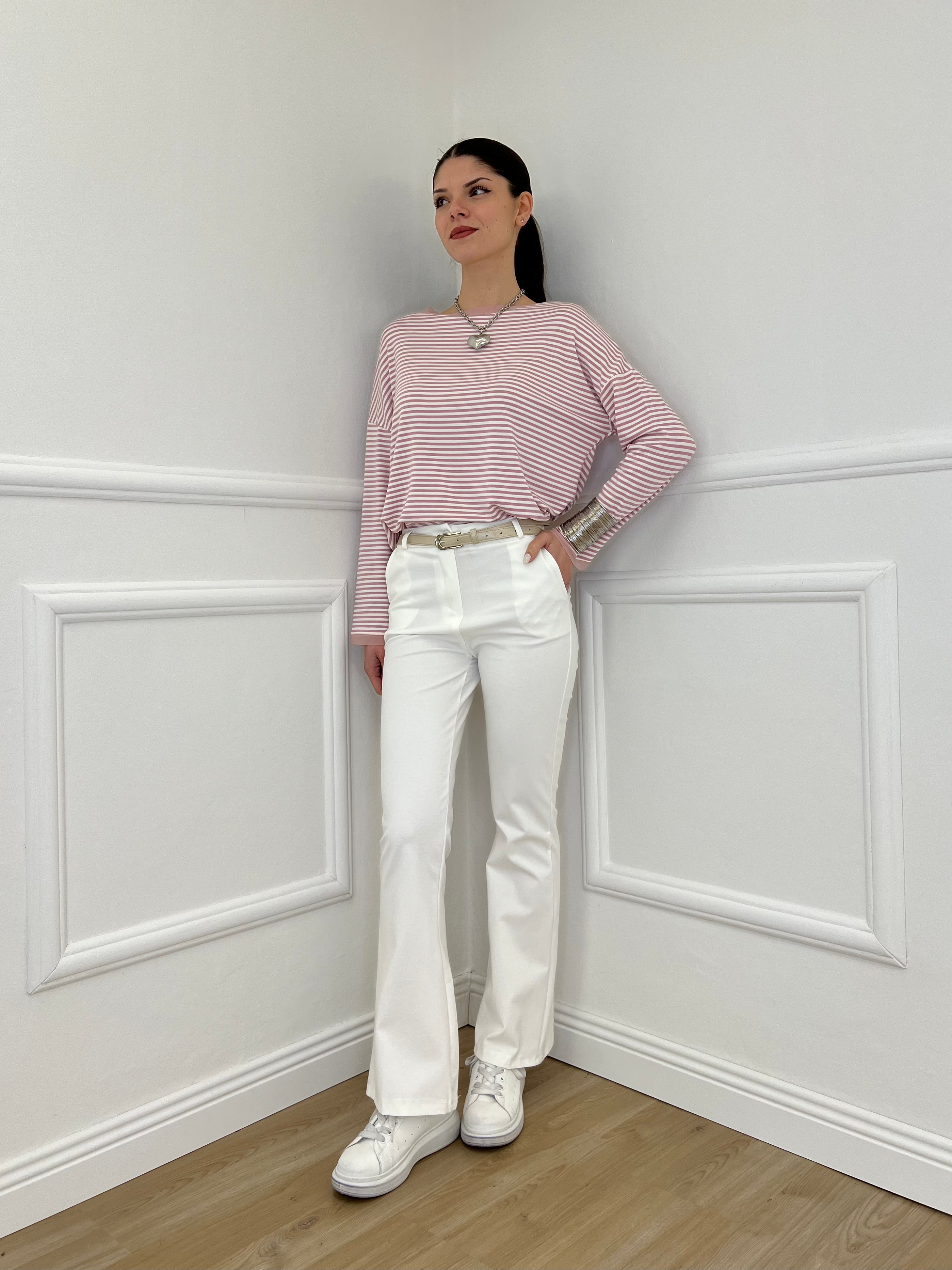 Pantalone Flare Cintura 26513 Bianco