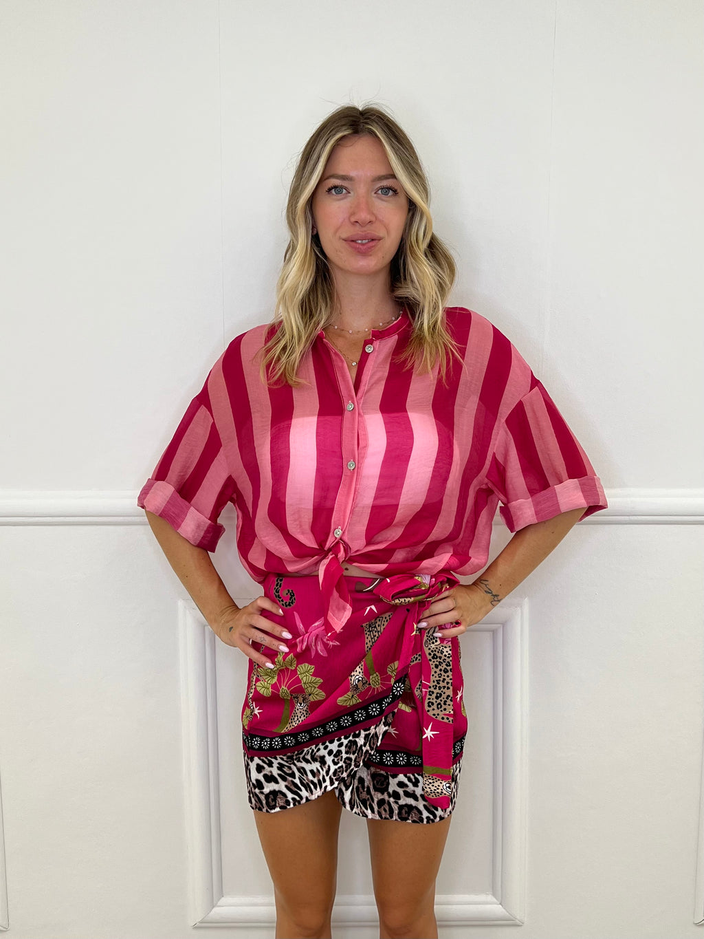 Camicia Over a Righe 2907 Fucsia