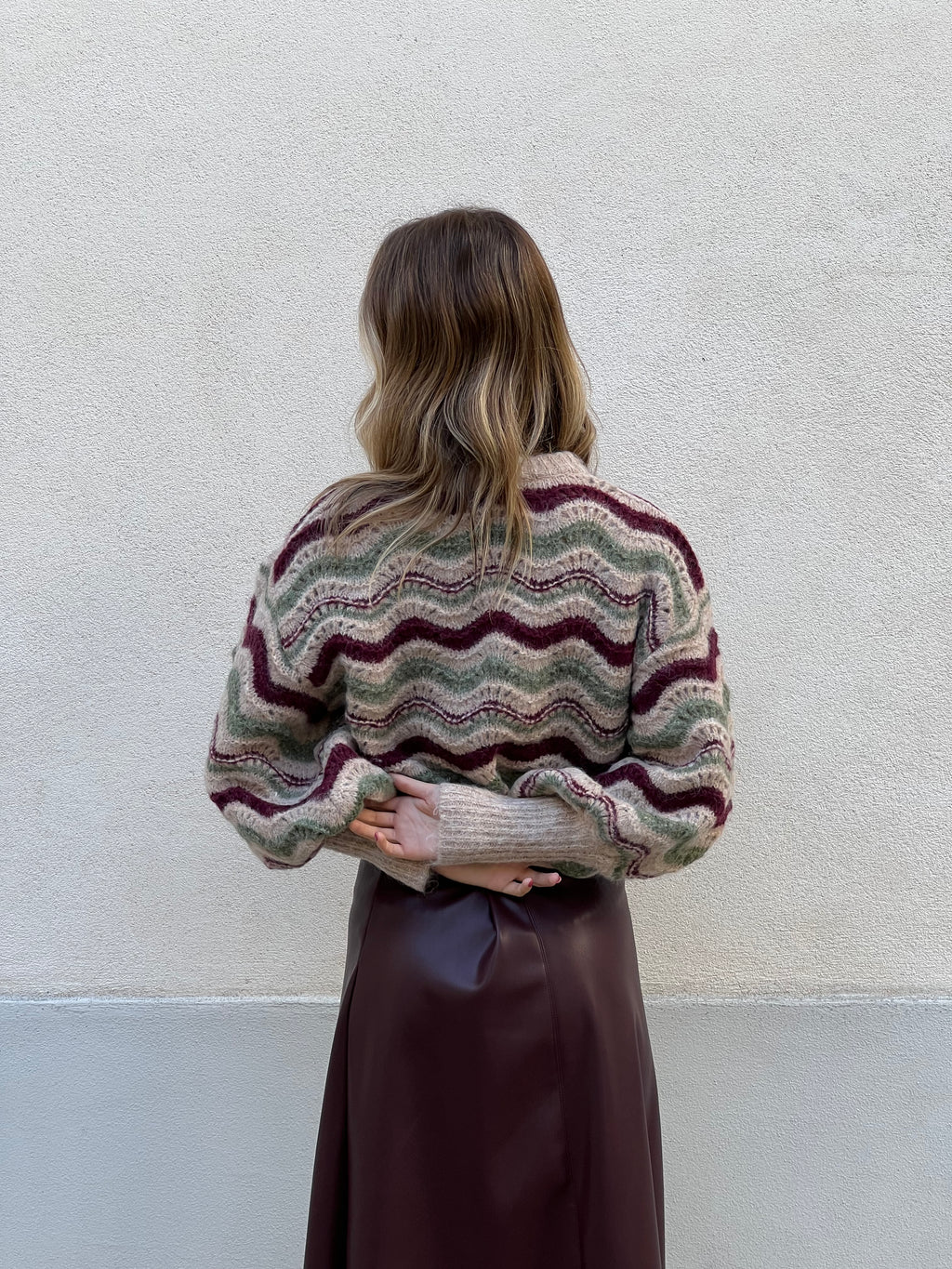 Maglia Ondina Maniche Palloncino 50331 Burgundy e Verde