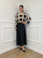 Maglia Macramè Crop Bicolor 48015 Nero