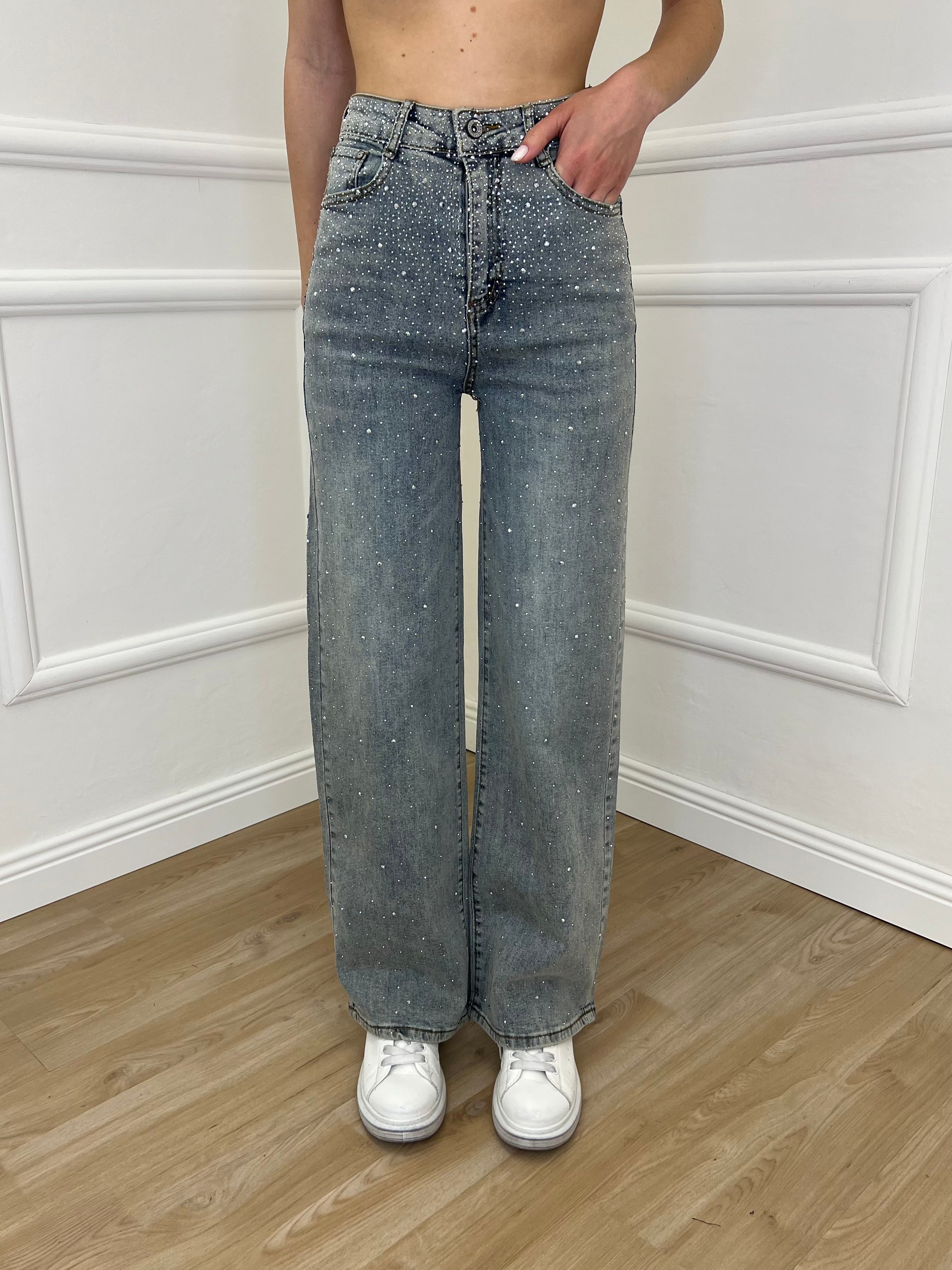 Jeans Strass Stonewash 5052 Azzurro