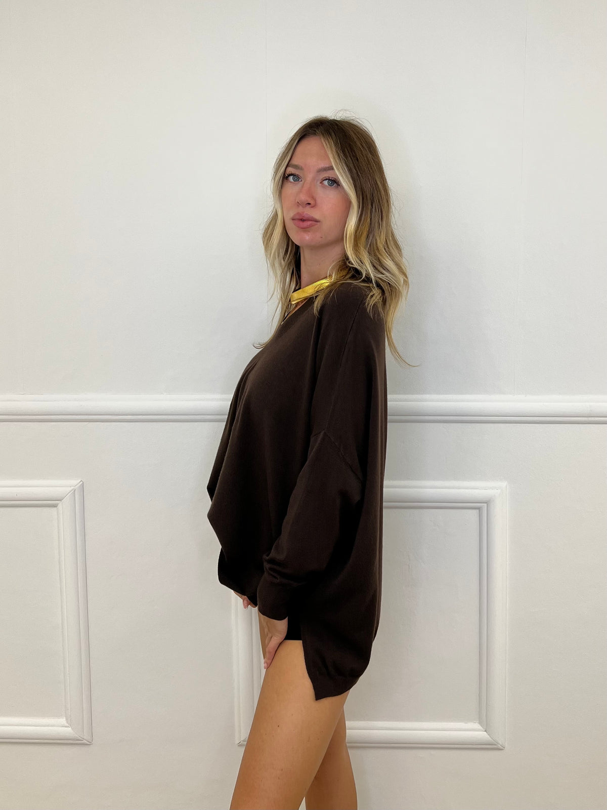 Maglia Over Scollo V 6010 Marrone