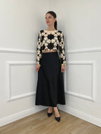 Maglia Macramè Crop Bicolor 48015 Nero