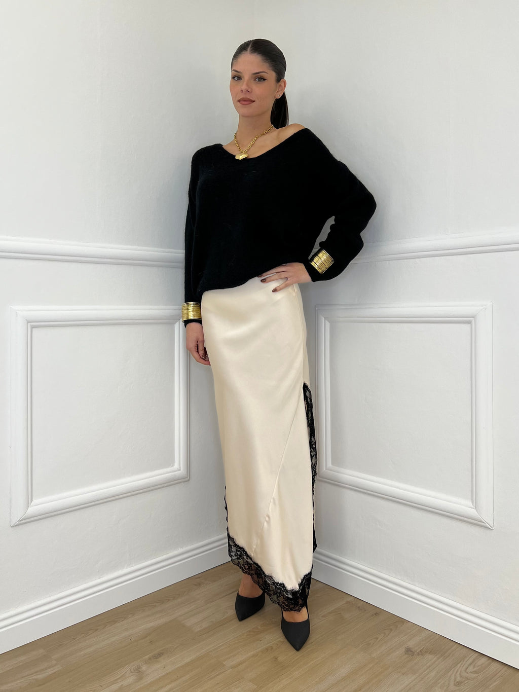 Gonna Asimmetrica Pizzo 2722 Panna