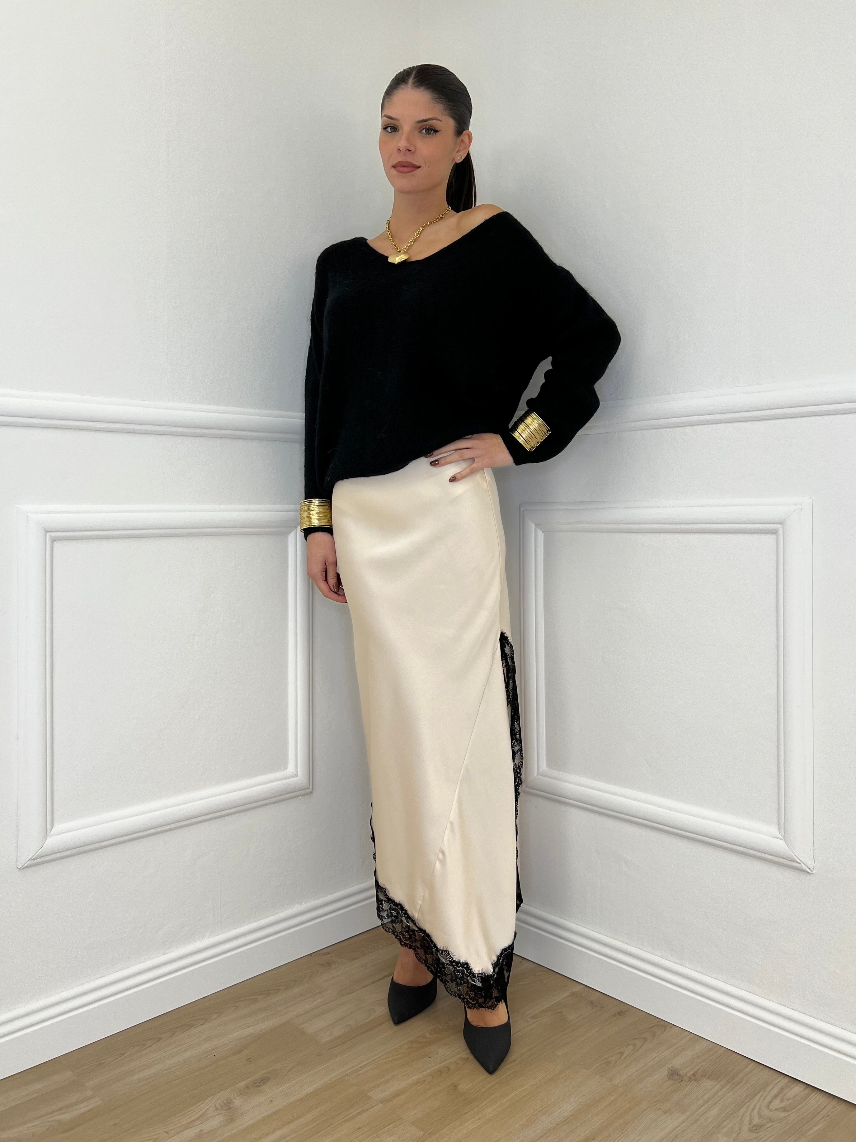 Gonna Asimmetrica Pizzo 2722 Panna