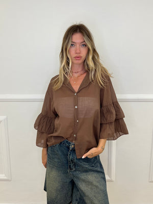 Camicia Strop Maniche Con Balze 5304 Marrone