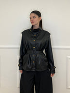 Giacca Over Eco Pelle Cintura 30197 Nero