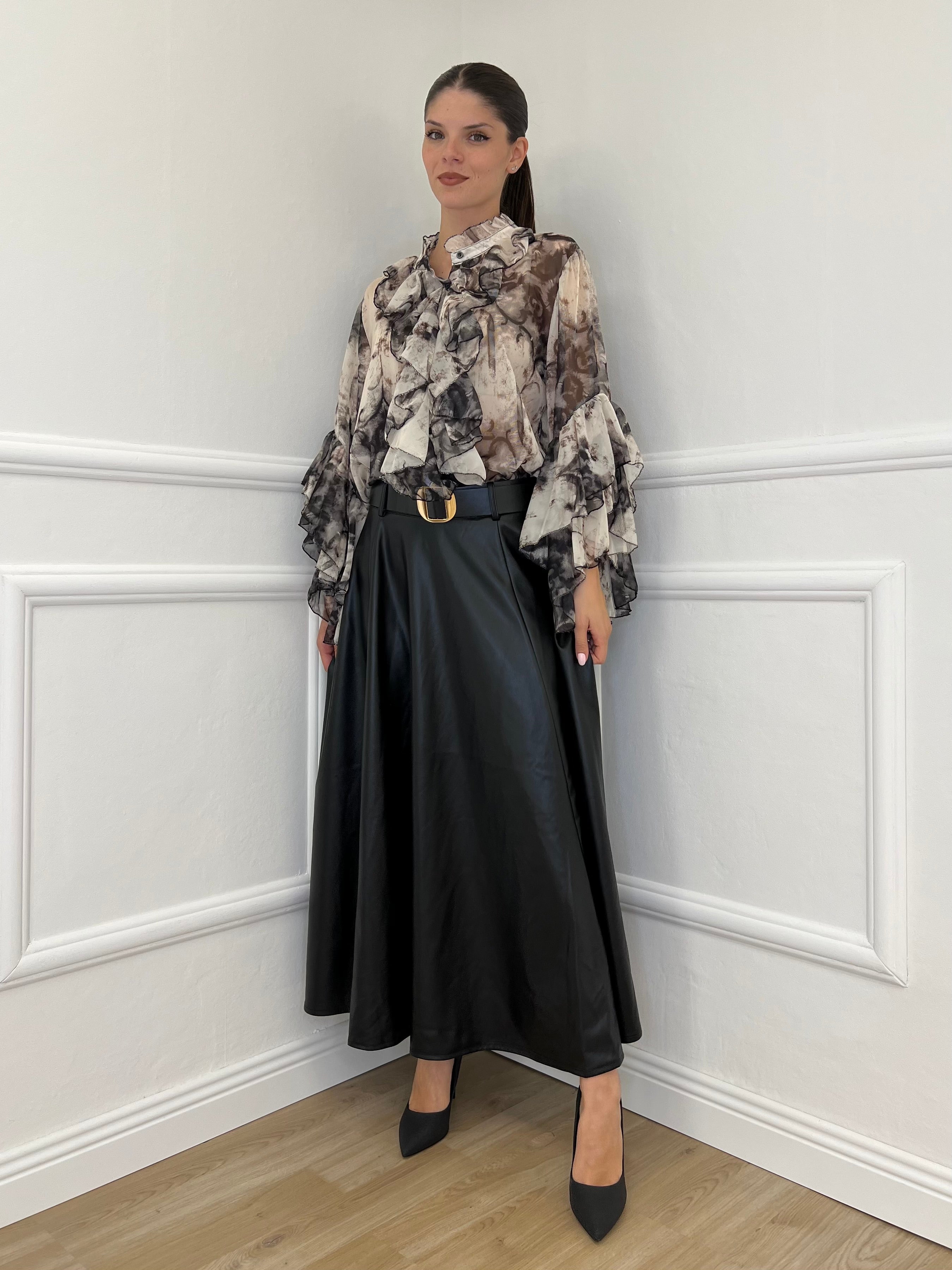 Camicia Jabot Fantasia 4525 Nero - Bazar Abbigliamento