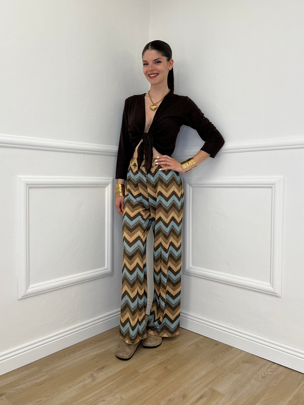 Pantalone Lurex Chevron 1795 Cielo