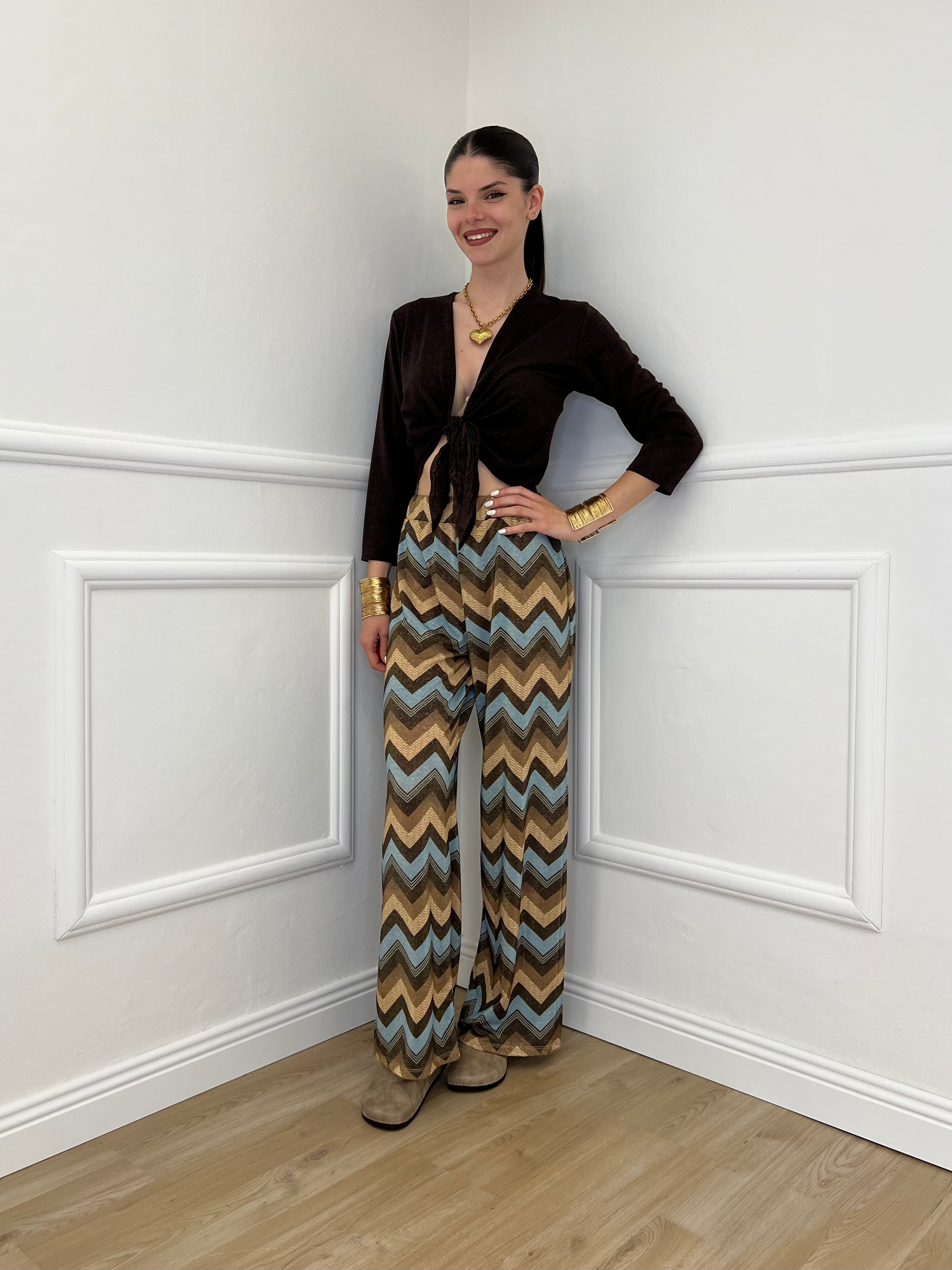 Pantalone Lurex Chevron 1795 Cielo