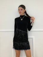 Maglia Frange Paillettes 55867 Nero