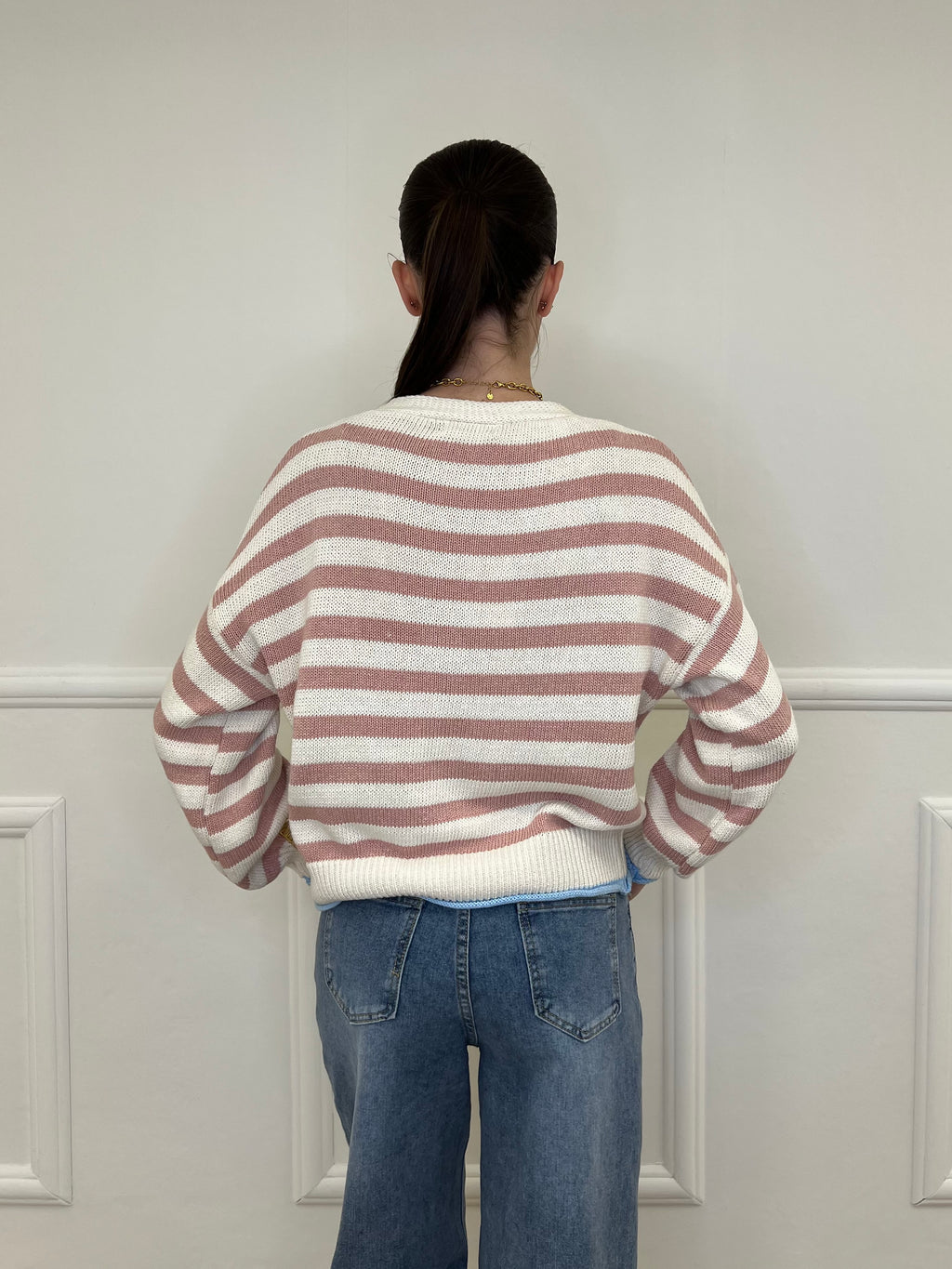 Cardigan Scatoletta Righe 10667 Rosa