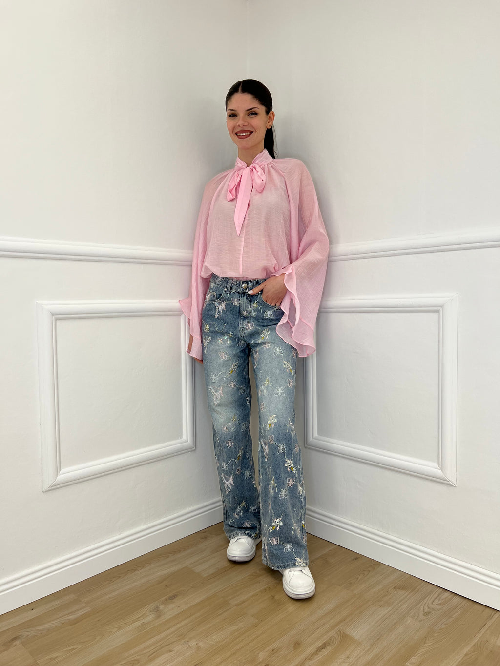 Camicia in Tencel con Fiocco 2608 Rosa