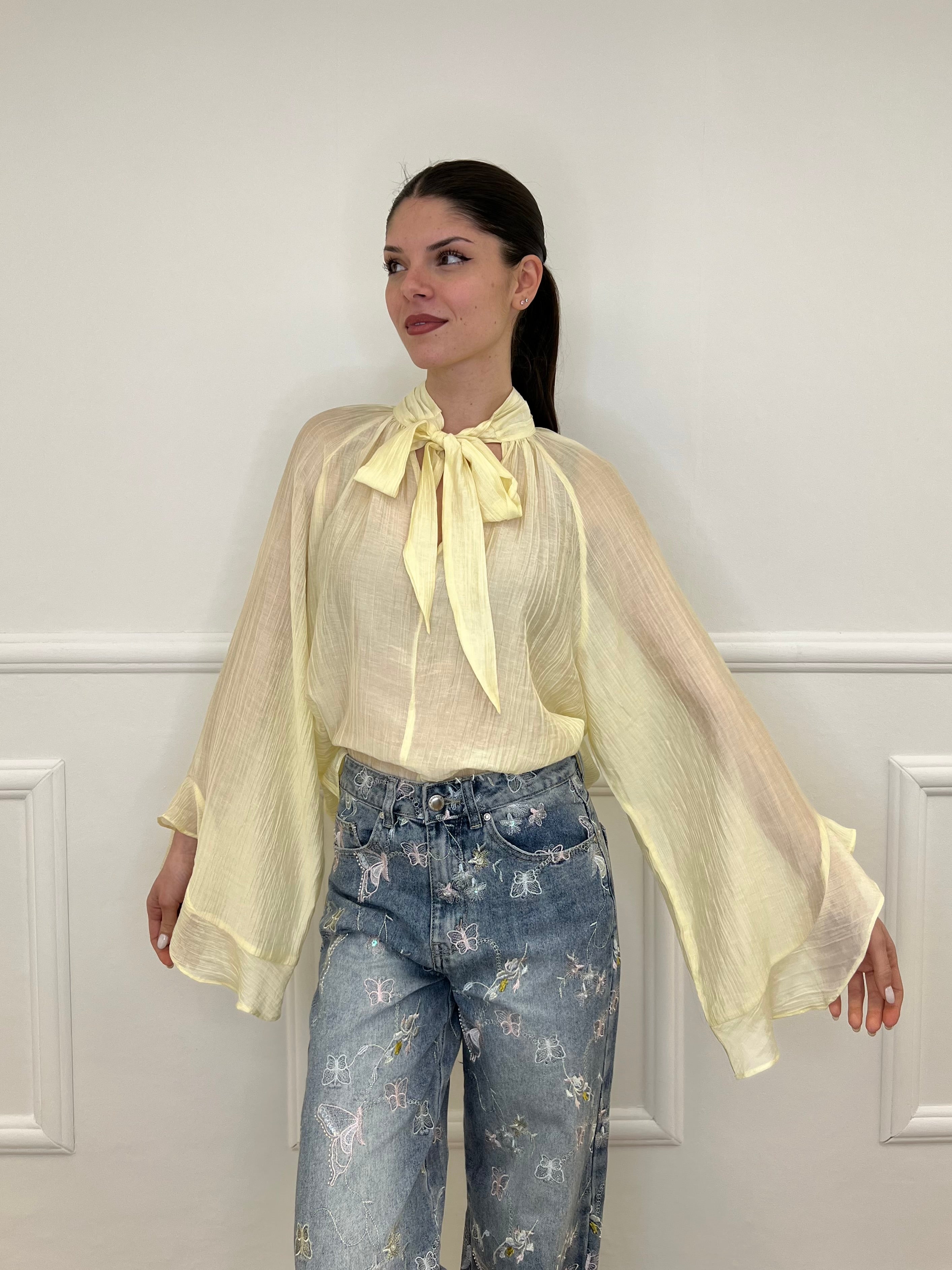 Camicia in Tencel con Fiocco 2608 Giallo