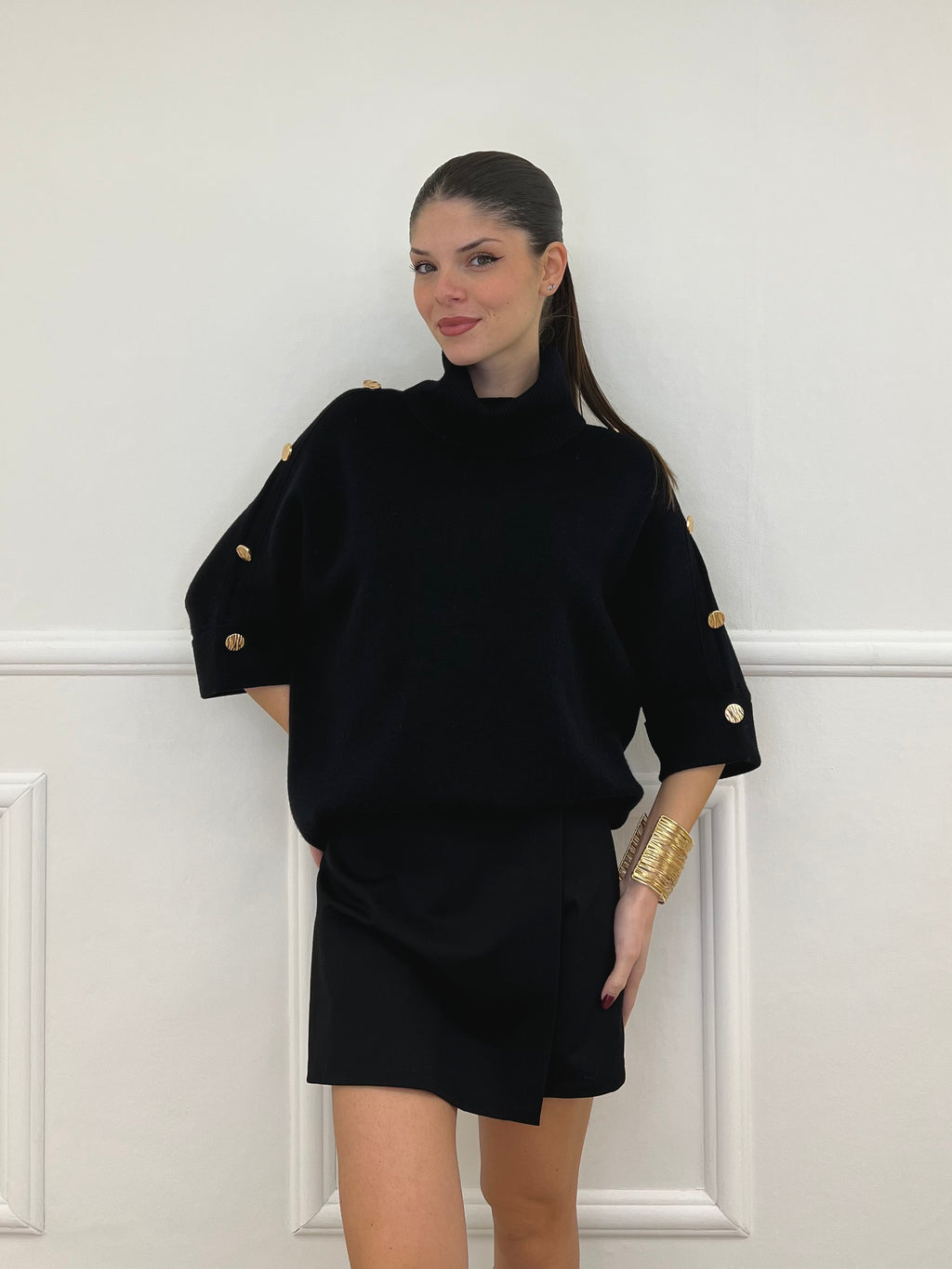 Maglia Bottoni Pipistrello 261124 Nero