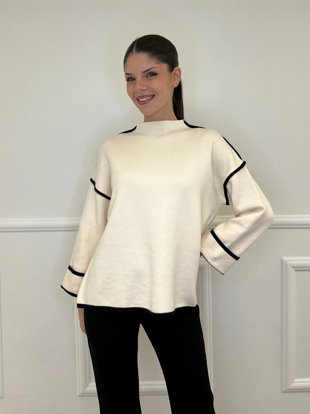 Maglia Profili Contrasto 5337 Panna