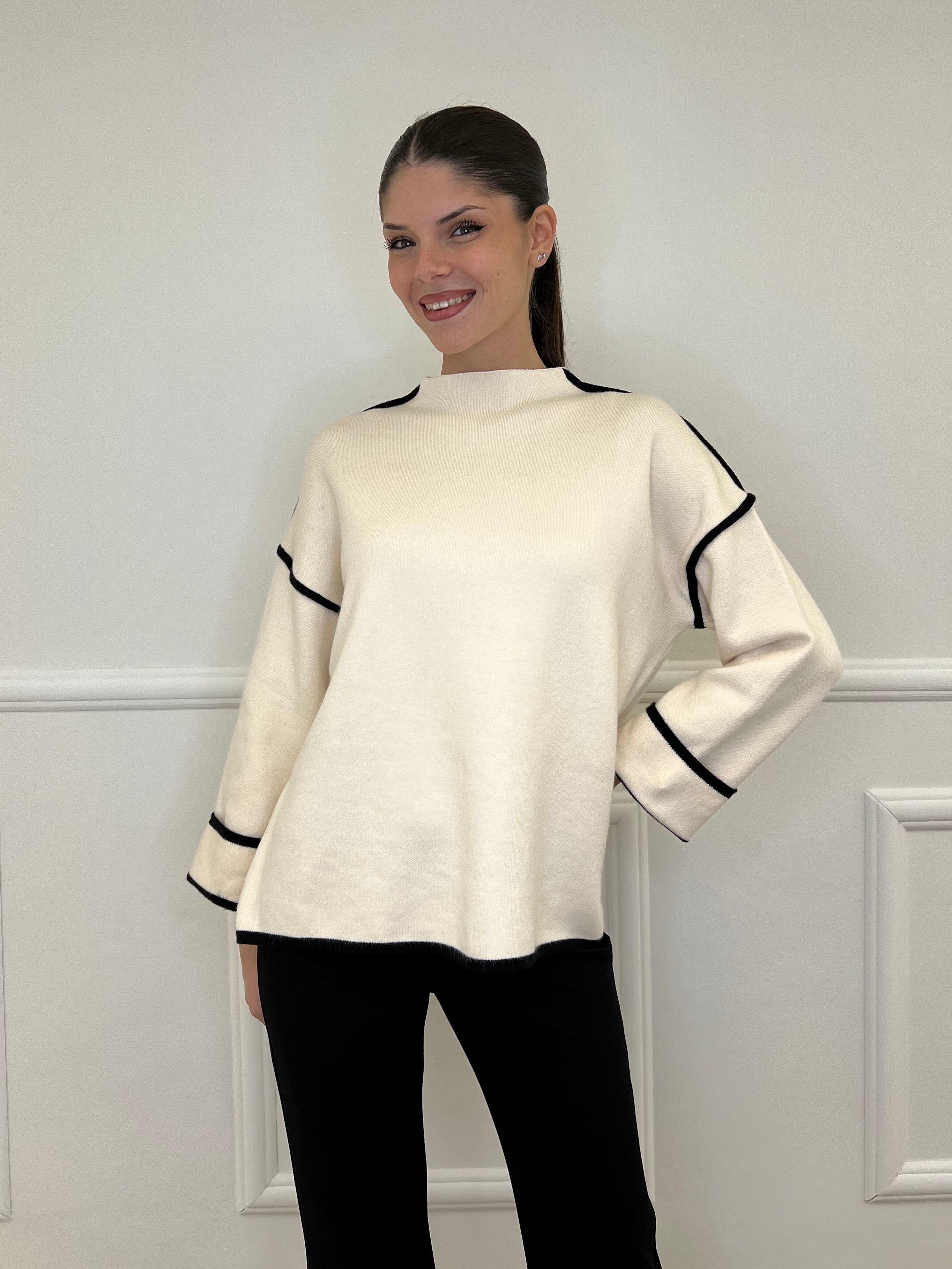 Maglia Profili Contrasto 5337 Panna