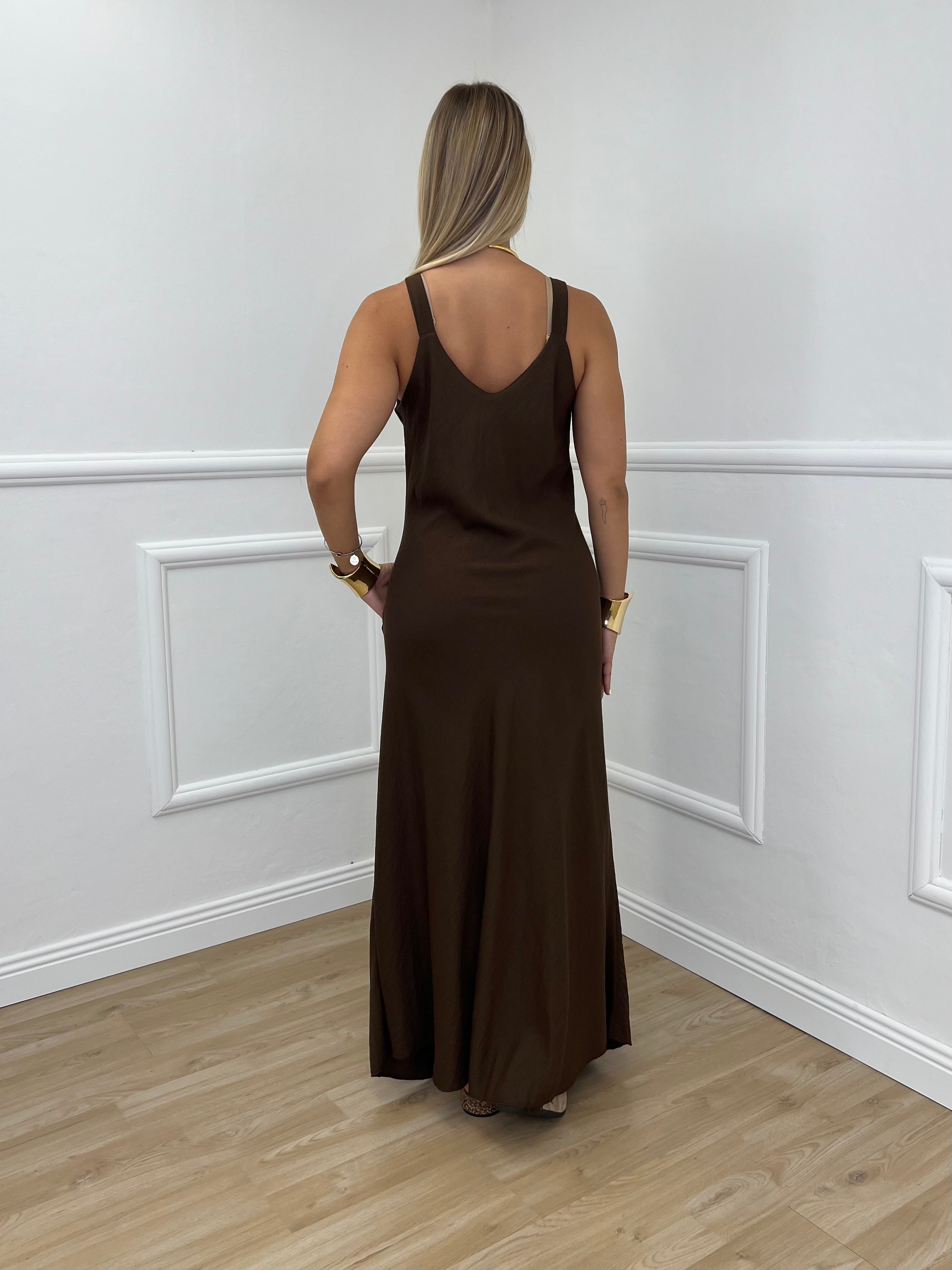 Abito Crepe Spalline 50169 Marrone