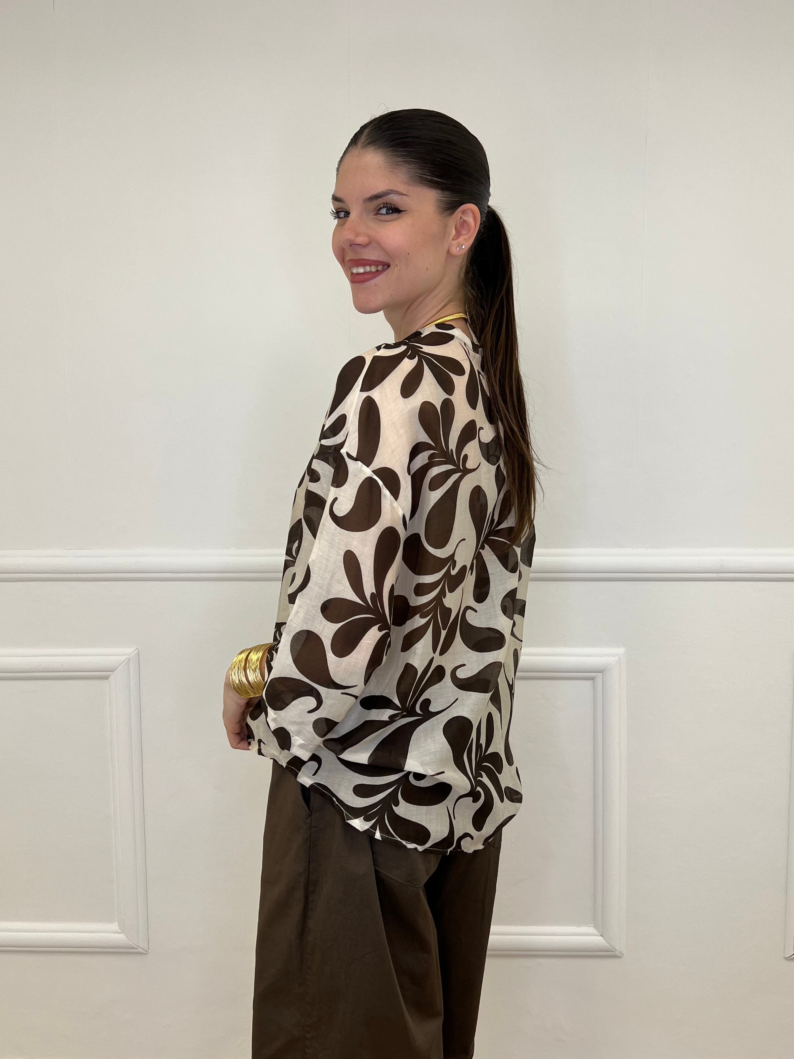 Camicia Fantasia Cotone e Seta 93-242-1 Marrone