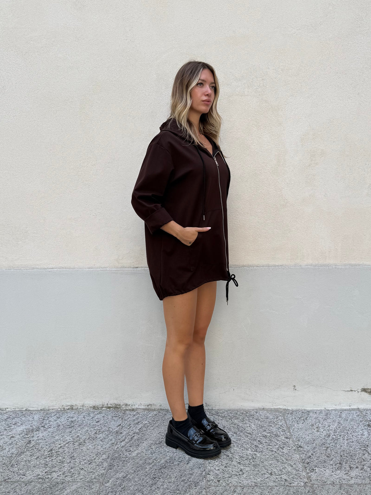 Maxi Felpa con Cappuccio 41857 Marrone