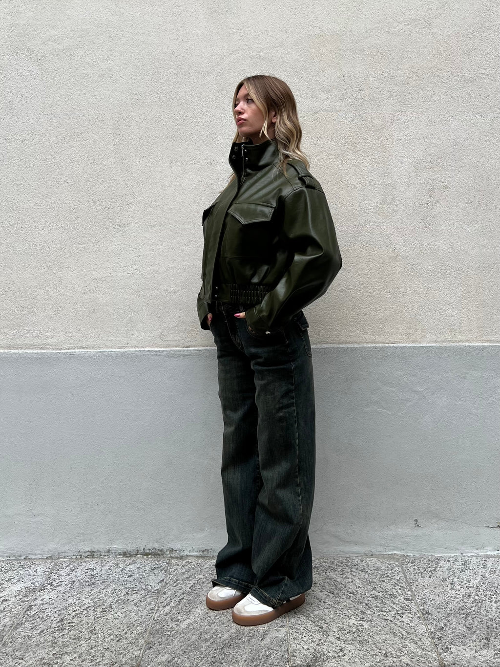 Bomber Crop Ecopelle Tasche 30346 Verde