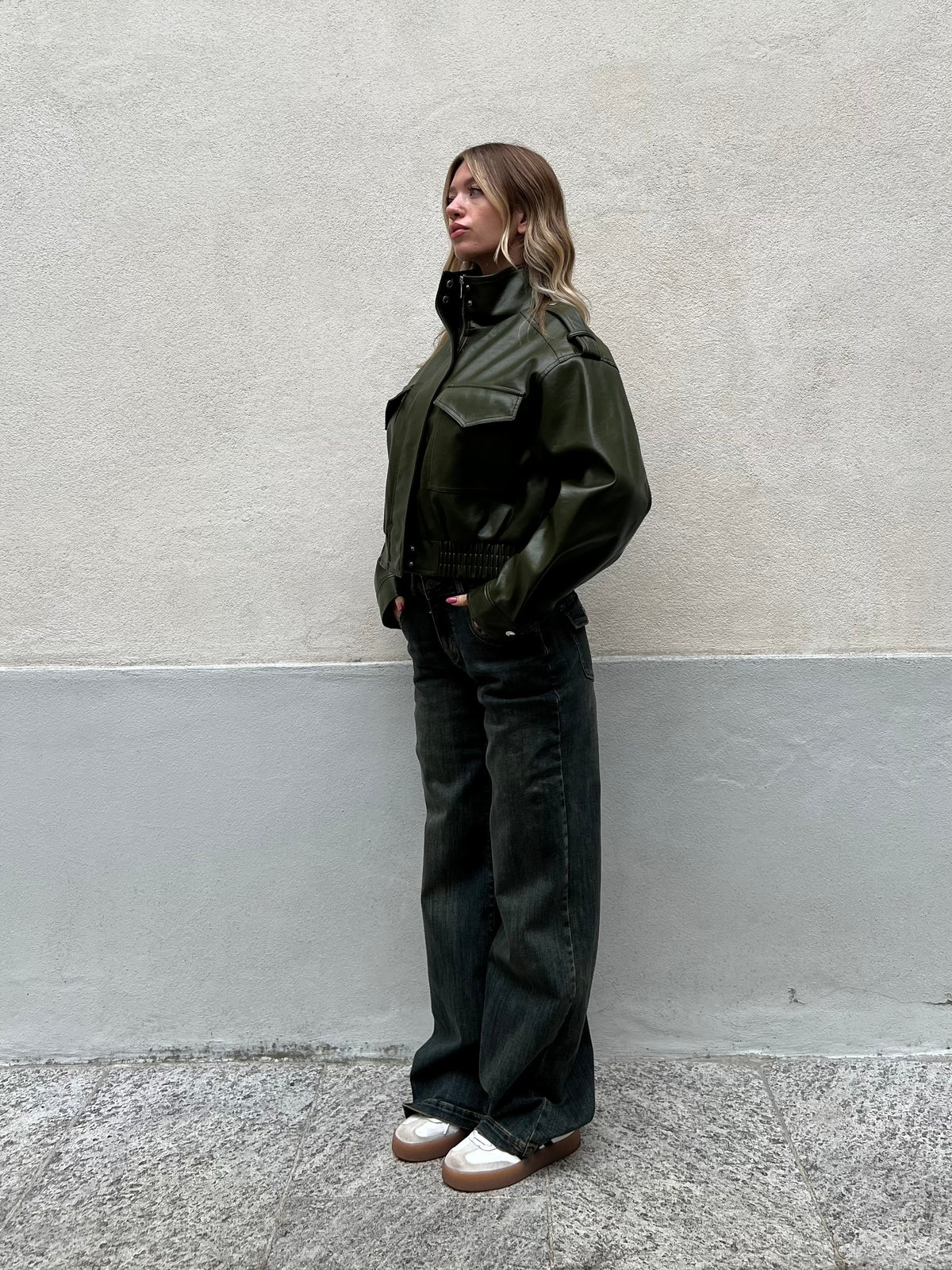 Bomber Crop Ecopelle Tasche 30346 Verde